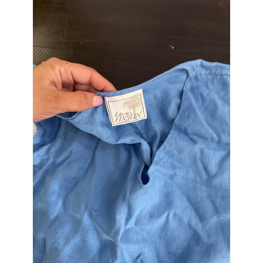 LA. FIXSUN Shirt Women Small Blue 100% Linen Tiered Lagenlook Blouse 3/4 Sleeve - Picture 3 of 4
